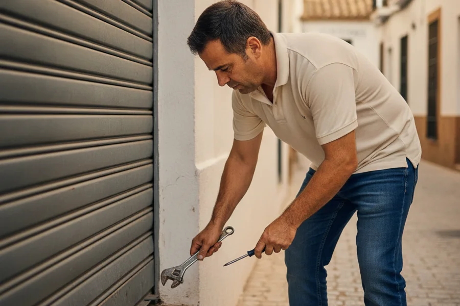 Persiana metálica de un comercio del Carrer de Laureà Miró en Esplugues